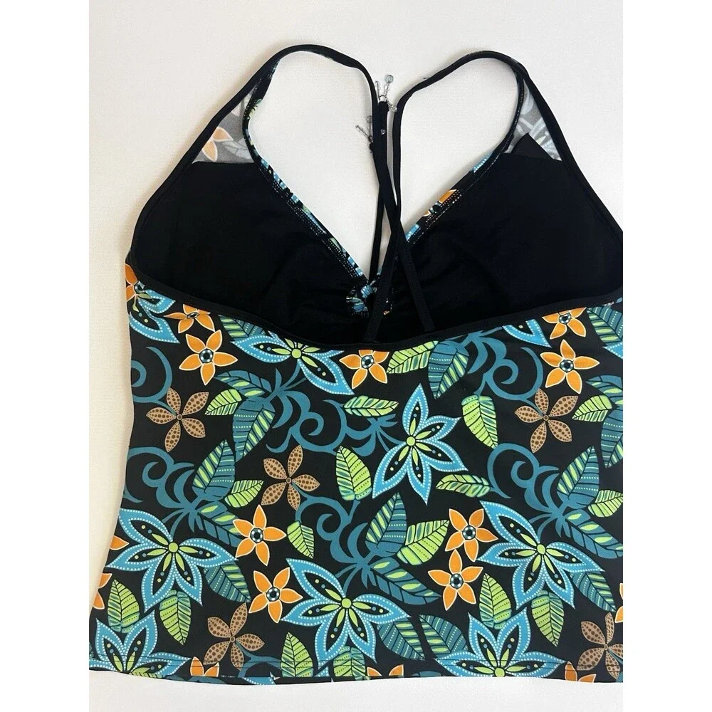 Baltex Pineapple Bay Tankini Swimsuit Size 14 Floral Black 2 Piece NWT Swim Set
